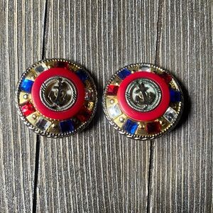 Vintage Chunky Clip On Earrings Nautical Clips Anchor Statement Chunky Red Blue